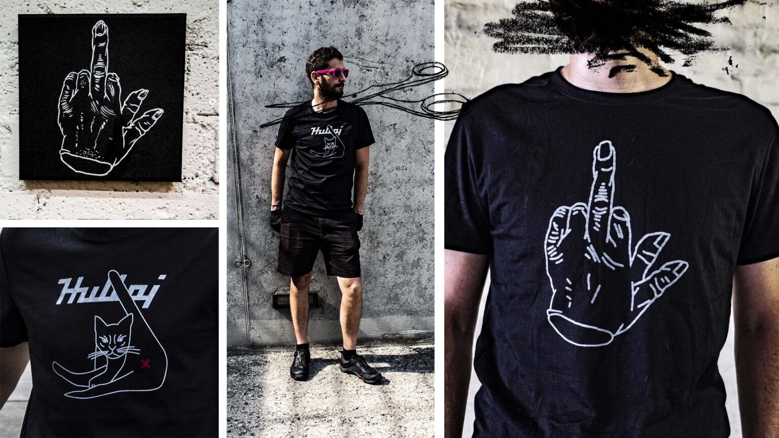 Koszulki czarne, rowerowe z kreatywnym wzorem.